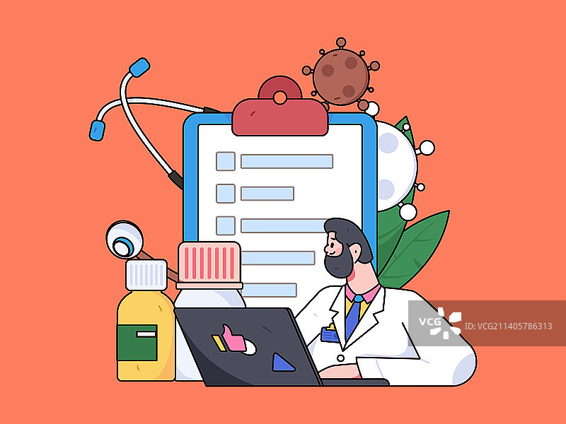 医生体检扁平矢量概念运营插画图片素材