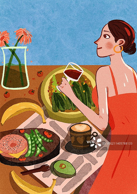 在餐桌上吃东西的女人的特写镜头图片素材