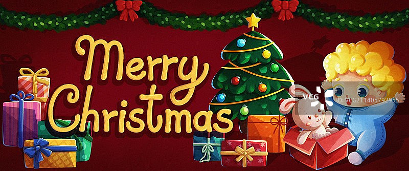 圣诞标题幼儿拆礼物绘本插画图片素材