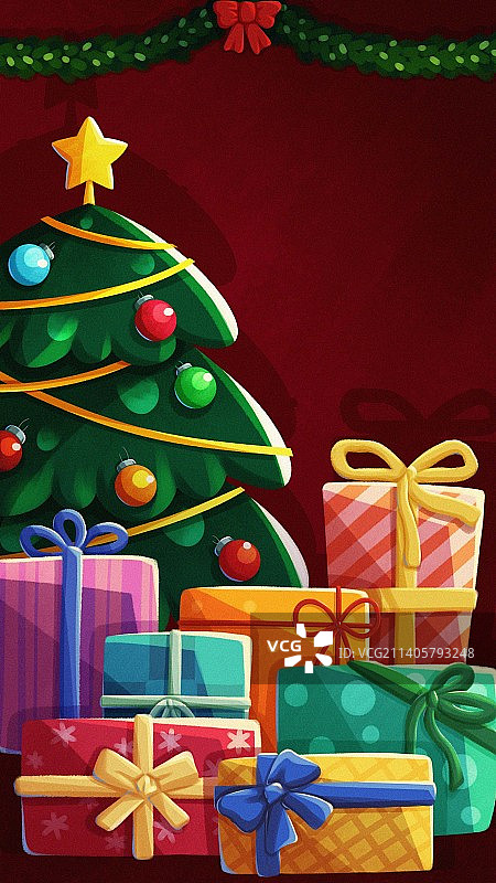 圣诞树礼物绘本插画图片素材
