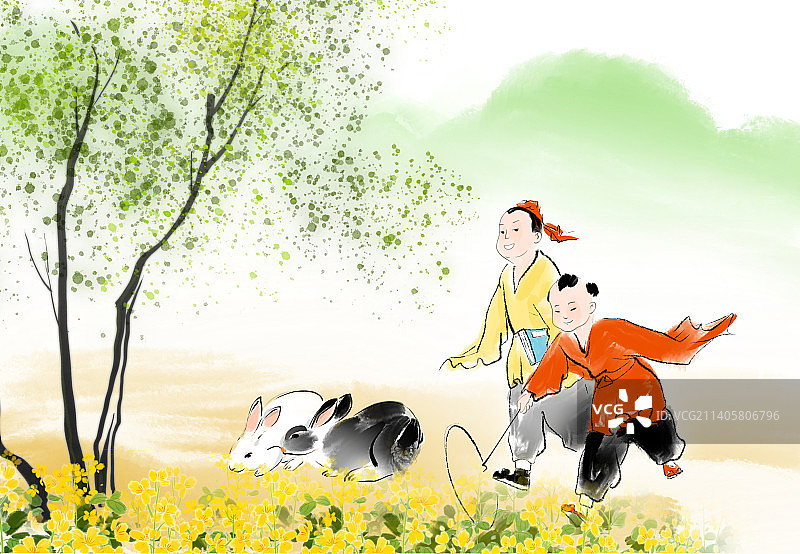 中国画十二生肖大全套共600多幅水墨画-生肖兔系列图片素材