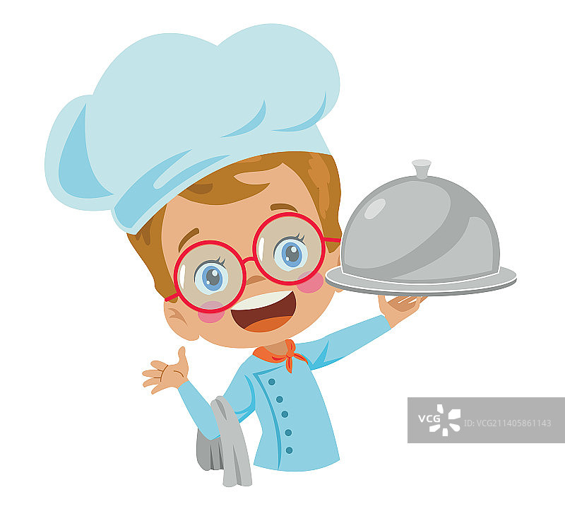 可爱的小厨师男孩制作草莓生日蛋糕图片素材