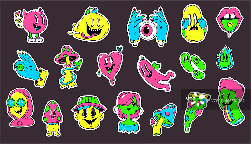 有趣的迷幻超现实主义可爱贴纸图片素材