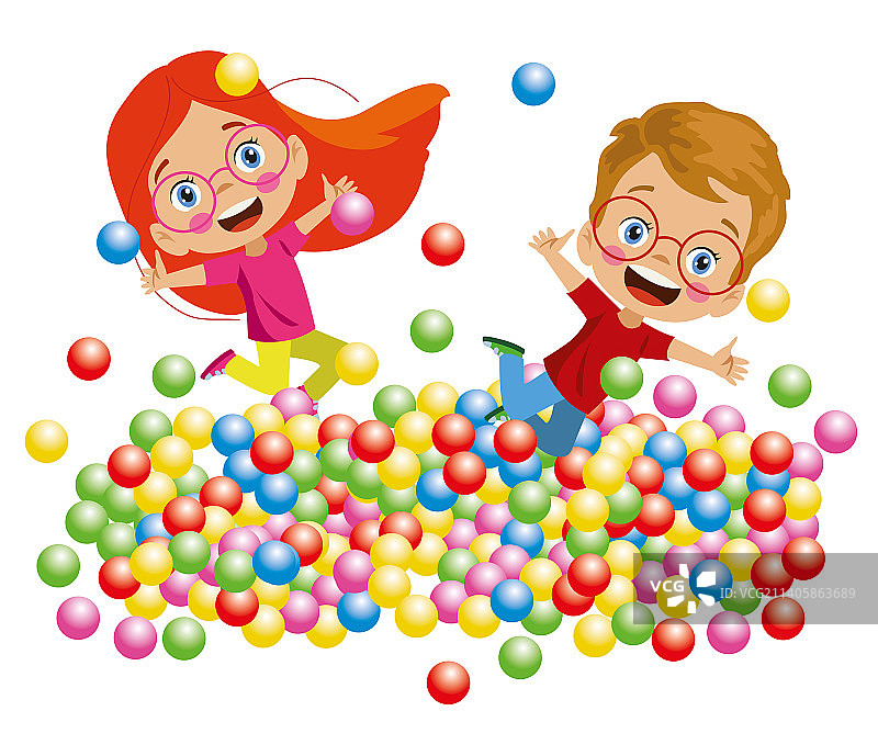 可爱的孩子们在球池里玩耍图片素材