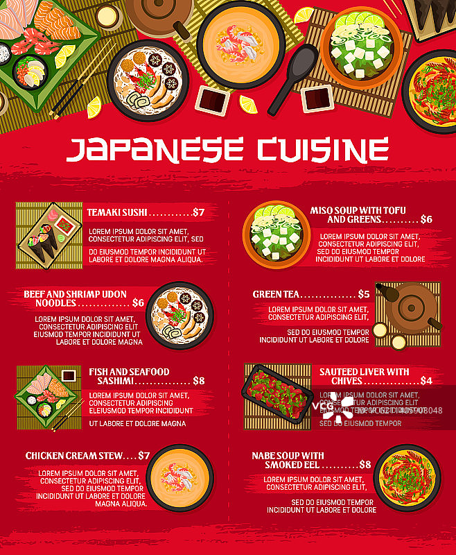 日式料理菜单亚洲日本菜肴图片素材