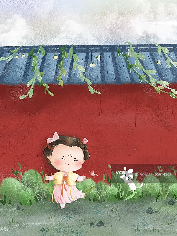 红墙 女孩图片素材