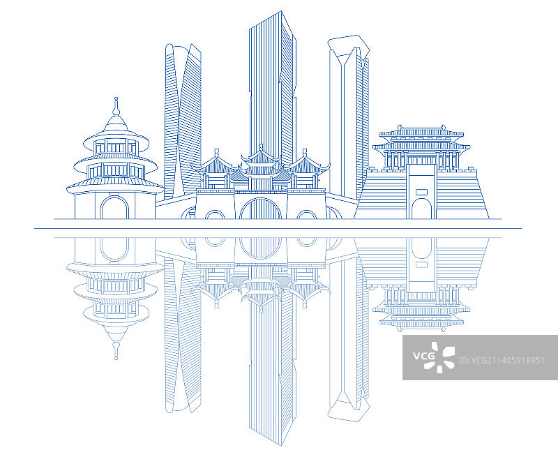 扬州城市标志建筑线条插画图片素材