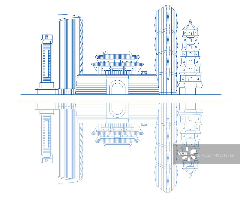连云港城市标志建筑线条插画图片素材