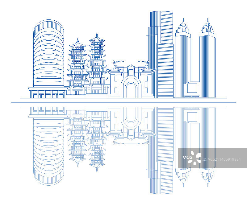桂林城市标志建筑线条插画图片素材
