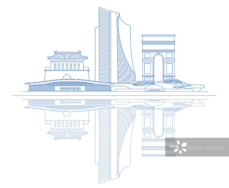 廊坊城市标志建筑线条插画图片素材