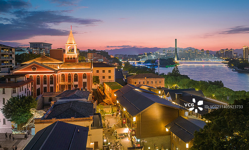 福州烟台山闽江之心夜景航拍风光图片素材