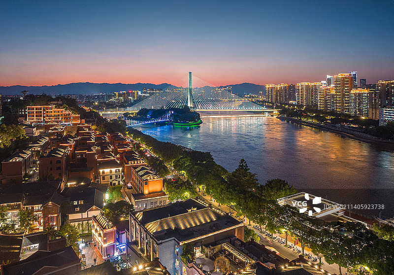 福州烟台山闽江之心夜景航拍风光图片素材