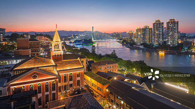 福州烟台山闽江之心夜景航拍风光图片素材