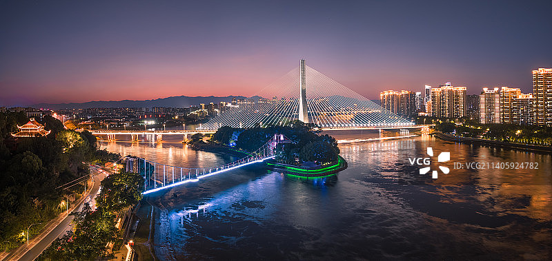 福州三县洲大桥江心岛夜景航拍风光图片素材