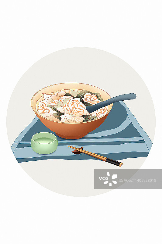 上海美食系列插画 一碗馄饨图片素材