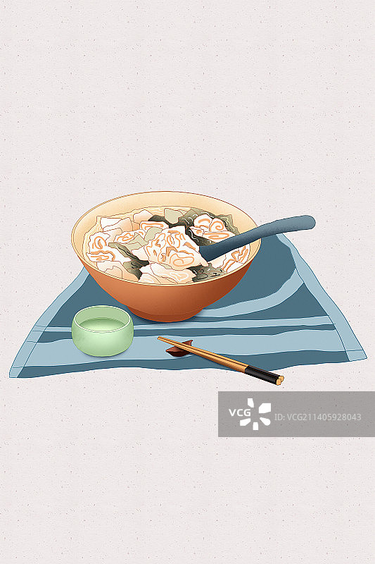上海美食系列插画 一碗馄饨图片素材
