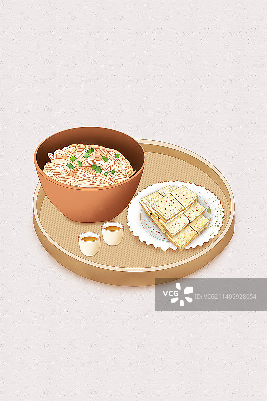 上海美食系列插画 葱油面图片素材