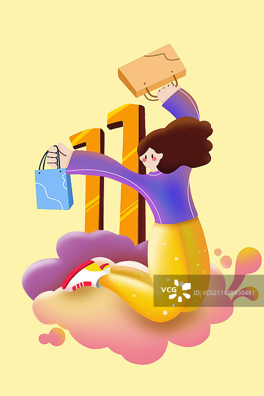 双十一购物狂欢创意插画图片素材
