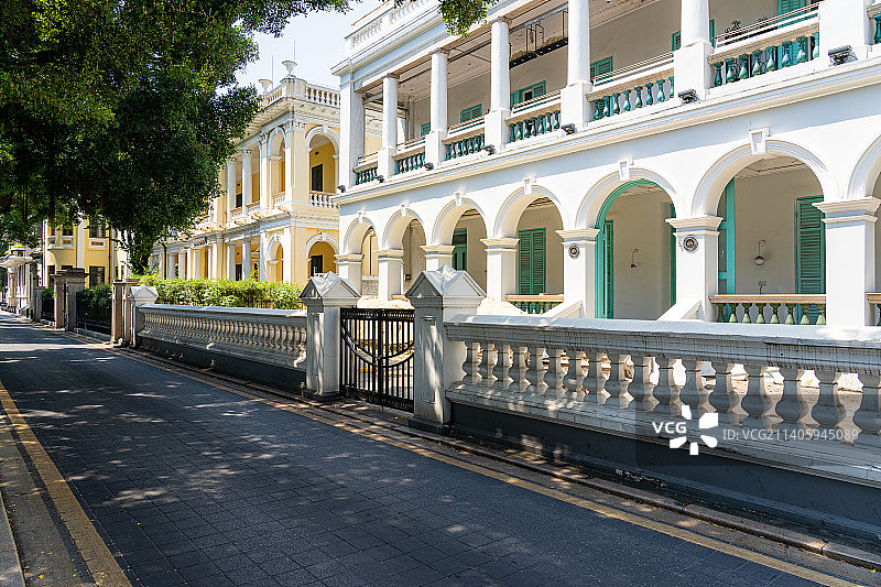 广州沙面岛旅游区欧陆风情建筑和街道图片素材