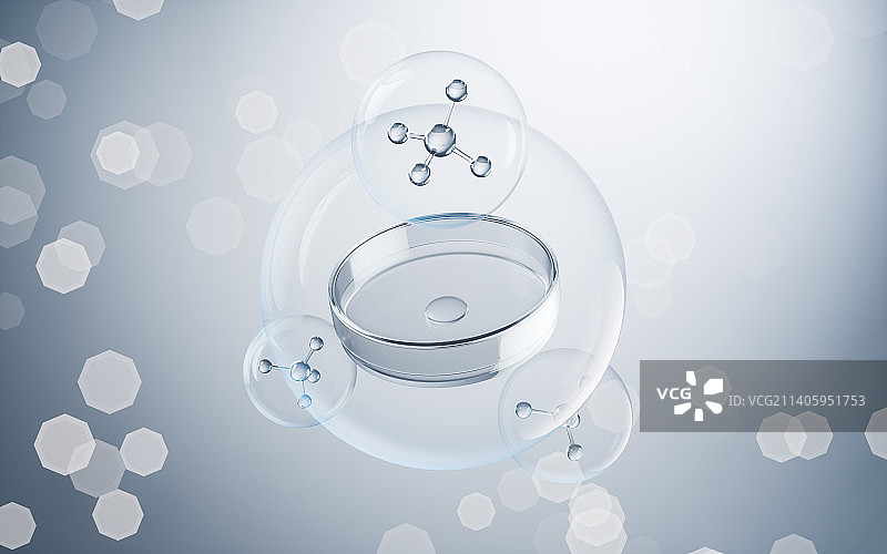 培养皿与蓝色背景3D渲染图片素材