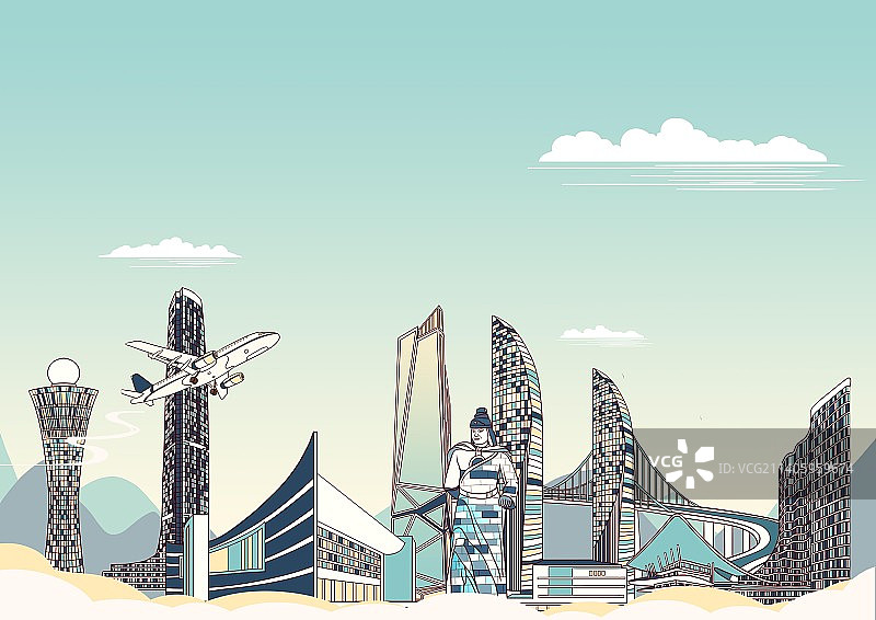 厦门城市地标建筑背景插画图片素材