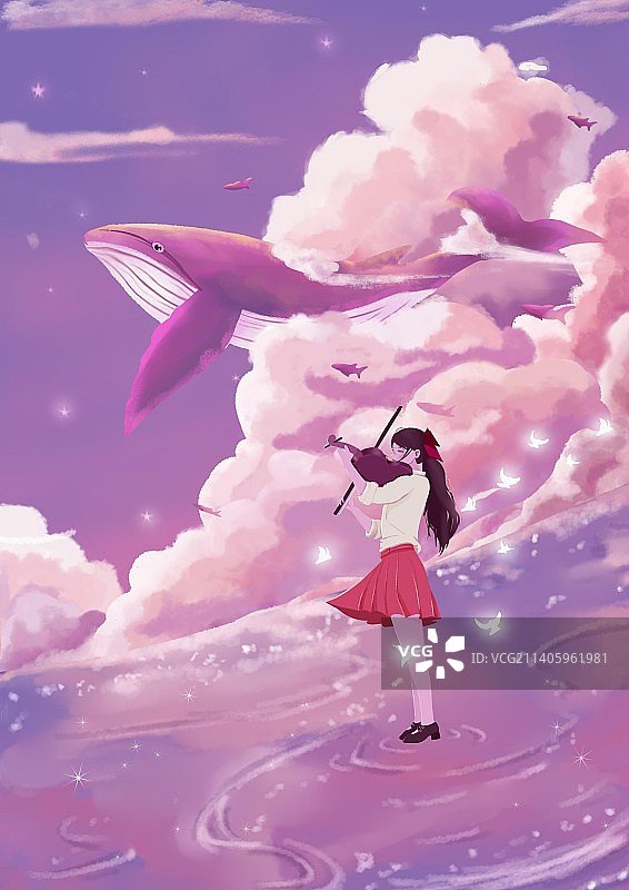 治愈少女和鲸鱼图片素材