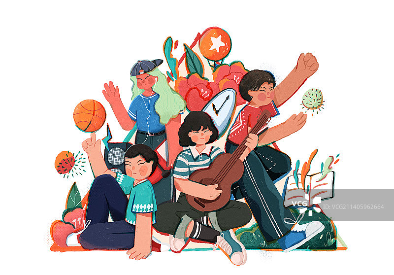 青春青年节年轻人热爱生活弹吉他打篮球群像图片素材