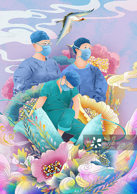 2023强国复兴 医者仁心 致敬英雄防疫医生公益宣传插画图片素材