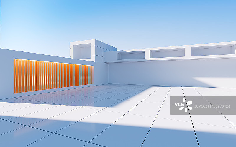 白色空旷的室外建筑场景3D渲染图片素材