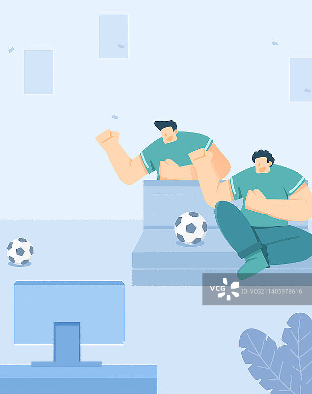 卡通手绘世界杯踢足球狂欢插画图片素材