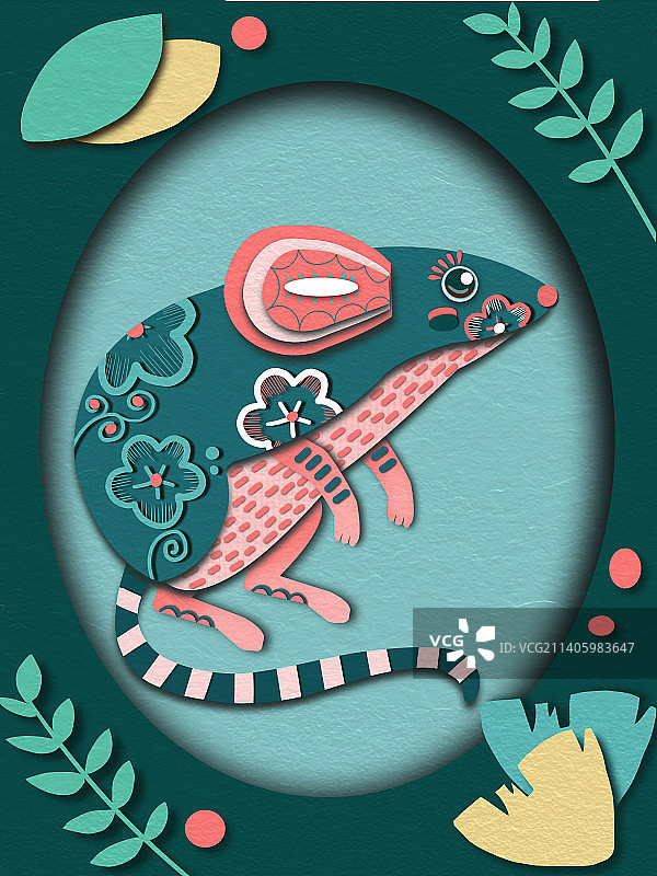 十二生肖老鼠子鼠剪纸风扁平风图片素材