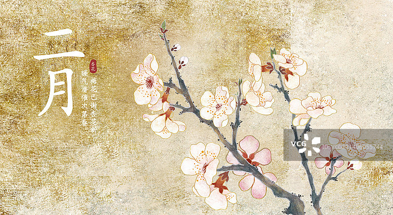 肌理岩彩风格植物系列二月杏花图片素材