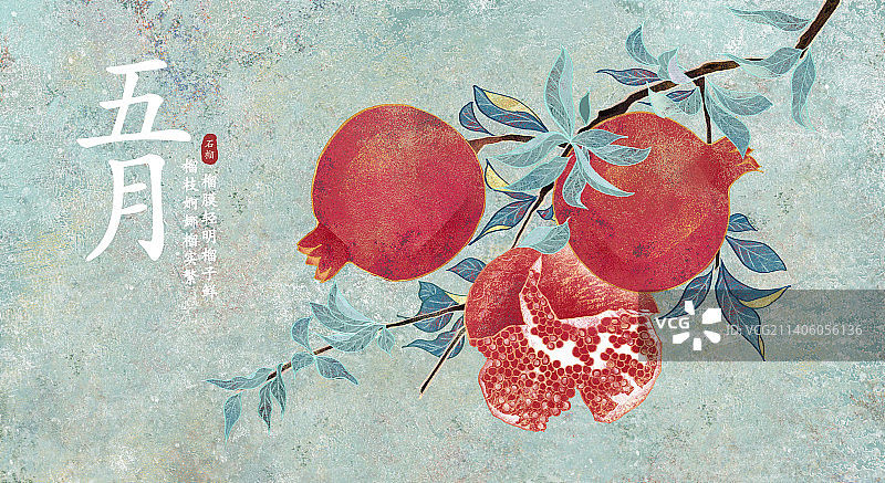 肌理岩彩风格植物系列五月石榴图片素材