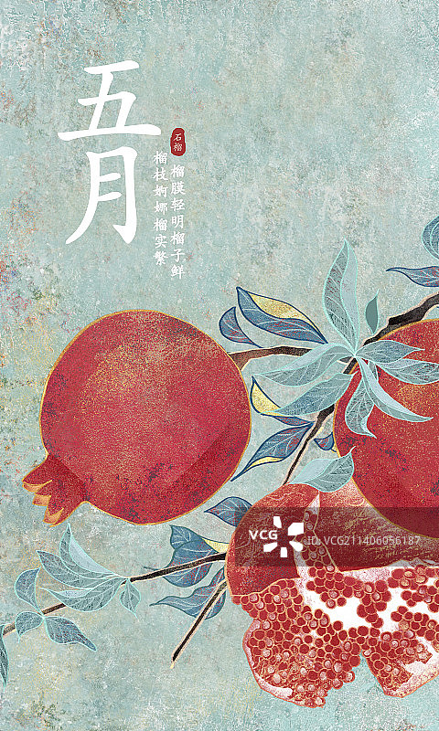 肌理岩彩风格植物系列五月石榴图片素材