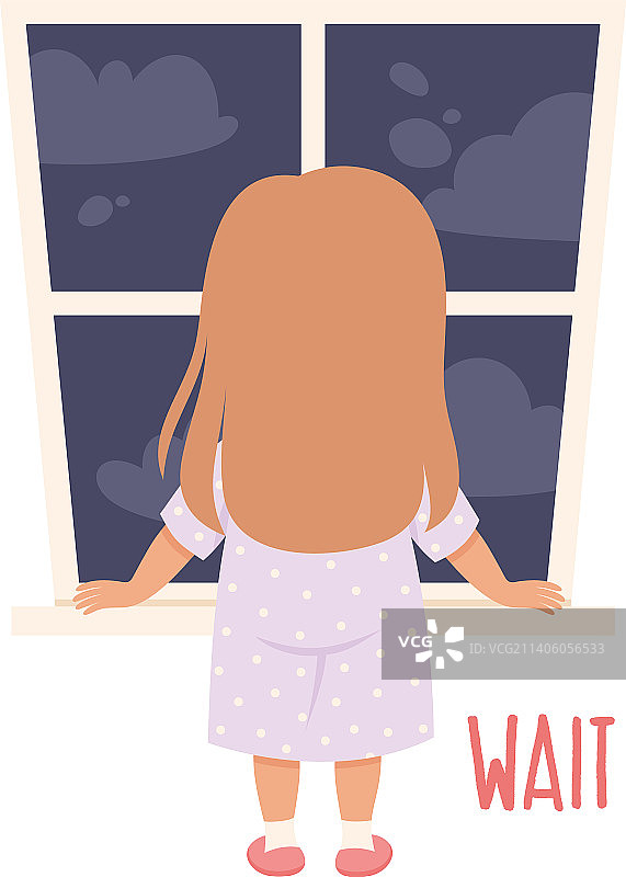 小女孩站在窗边等待图片素材