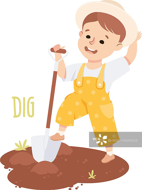 用铲子挖土的小男孩图片素材
