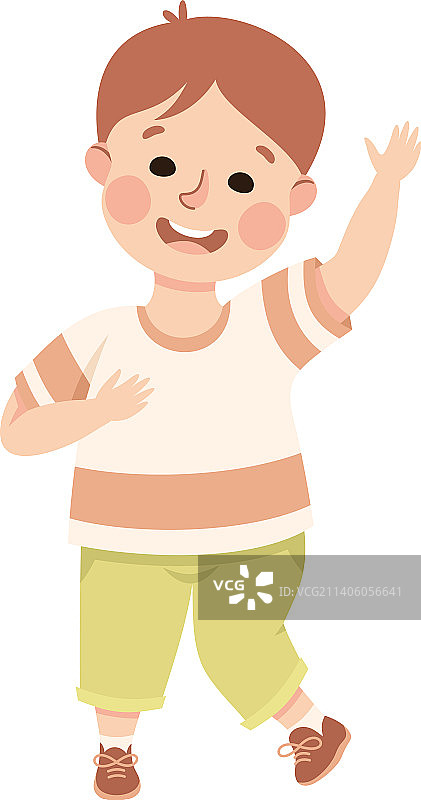 可爱的小男孩挥手致意图片素材