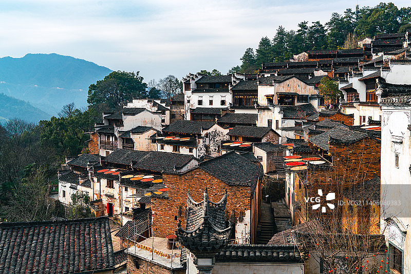 秋季江西上饶婺源篁岭景区篁岭晒秋图片素材