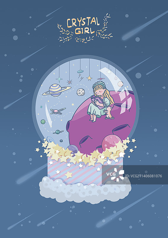 小女孩星空下阅读图片素材