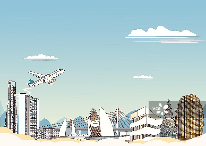 珠海城市地标建筑简约背景插画图片素材