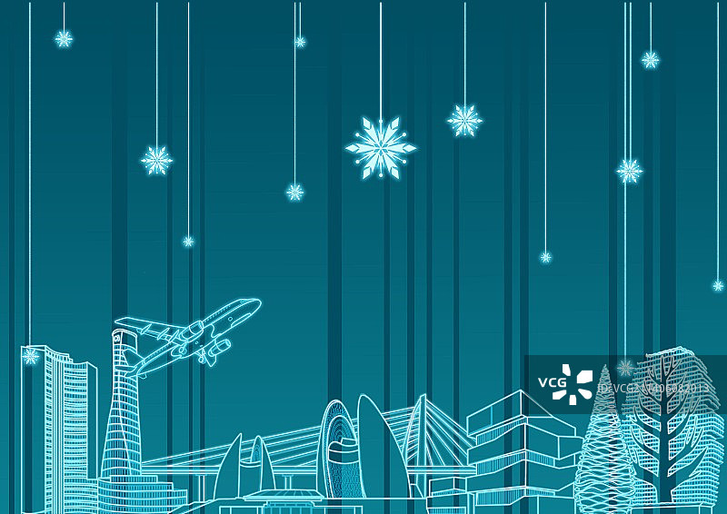珠海城市地标建筑发光线性插画图片素材