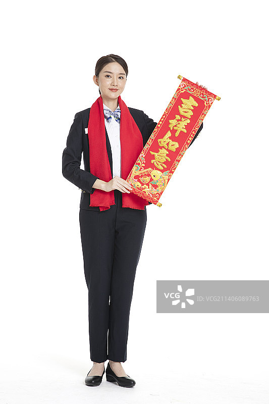 身穿职业装的年轻女性拜年图片素材