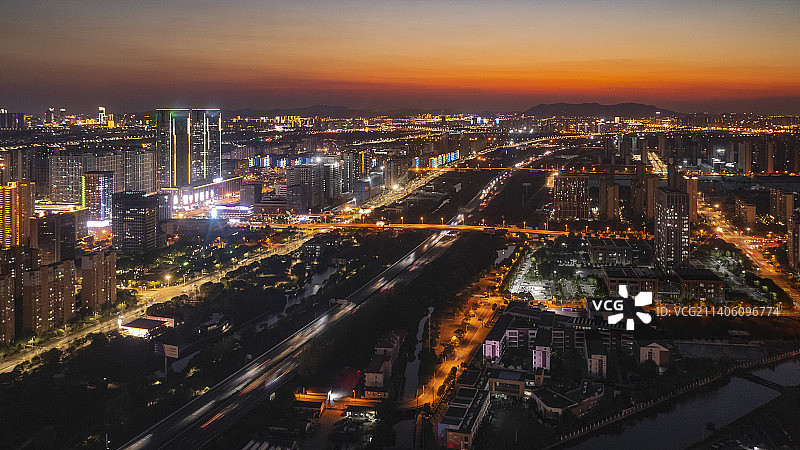 苏州北环路夜景航拍图片素材