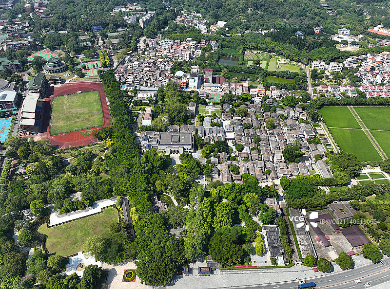 广东省中山市南朗翠亨村孙中山故居纪念馆中山纪念中学航拍图片素材