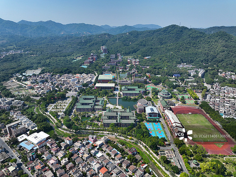 广东省中山市南朗翠亨村孙中山故居纪念馆中山纪念中学航拍图片素材