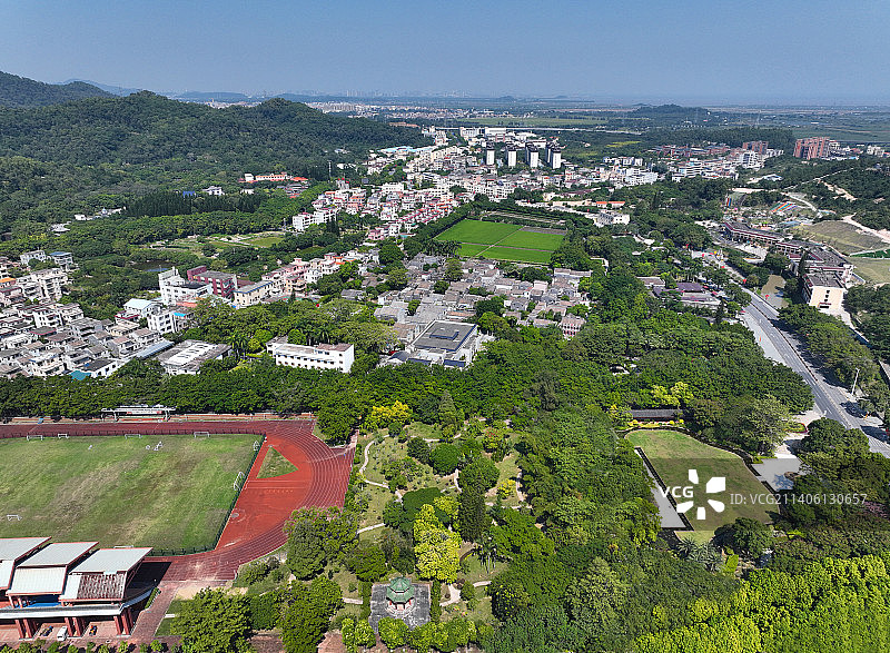广东省中山市南朗翠亨村孙中山故居纪念馆中山纪念中学航拍图片素材