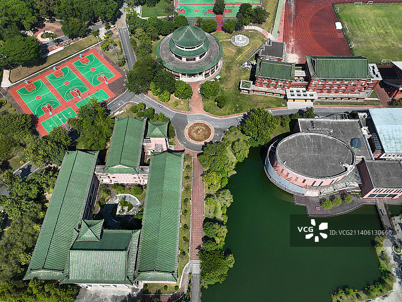 广东省中山市南朗翠亨村孙中山故居纪念馆中山纪念中学航拍图片素材