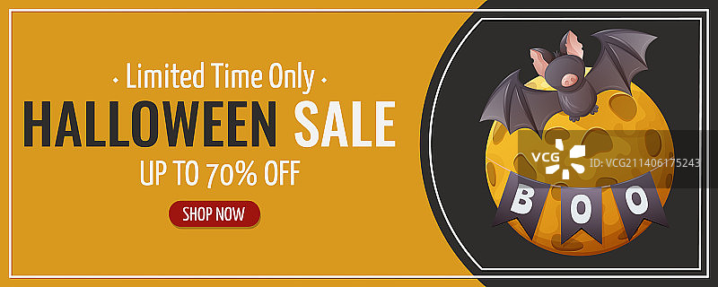 万圣节促销宣传单，蝙蝠和满月花环图片素材