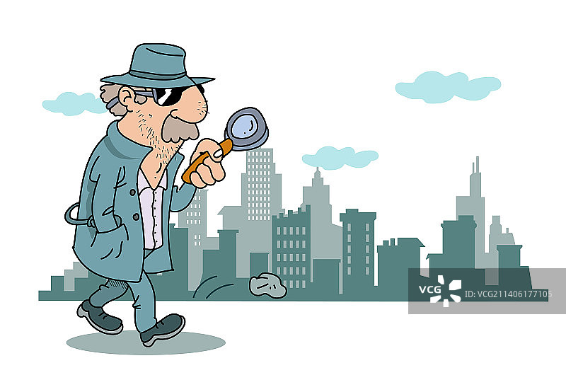 城市天际线与侦探图片素材