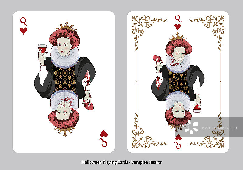 万圣节主题纸牌：红桃Q女性图片素材
